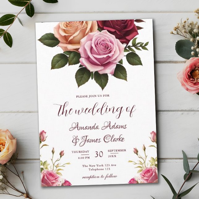 Boho Floral Autumn Watercolor Wedding Invitation (Creator Uploaded)