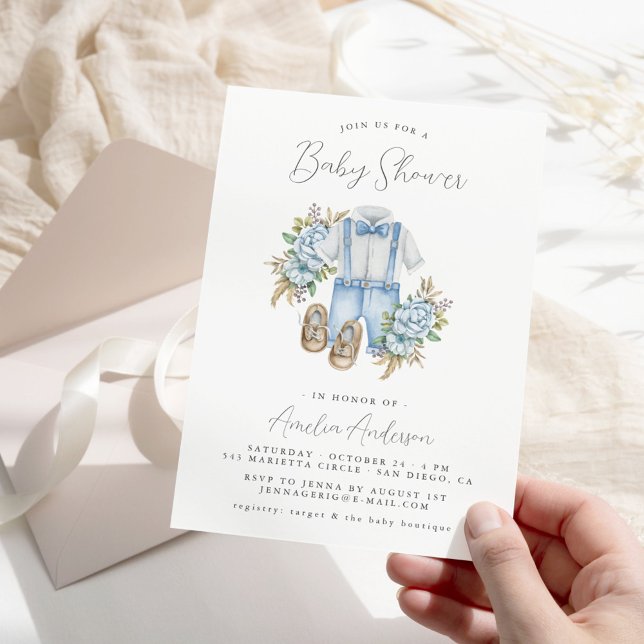 Boho Floral Baby Boy Shower Invitation (Creator Uploaded)