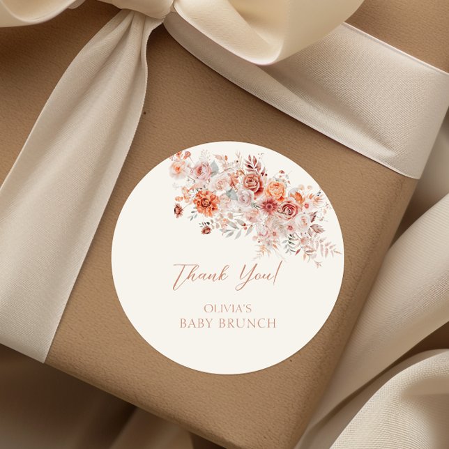 Boho Floral Baby Brunch Classic Round Sticker (Creator Uploaded)