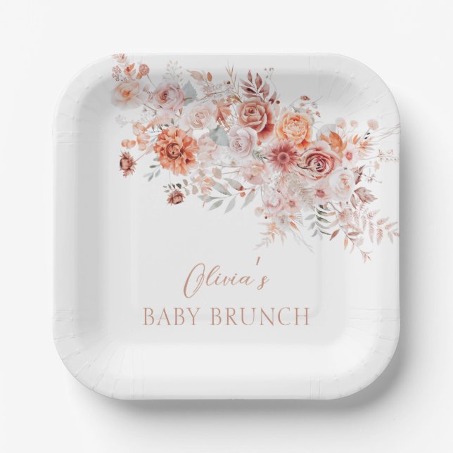 Boho Floral Baby Brunch Paper Plate (Front)