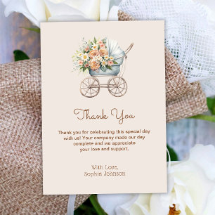 Boho Floral Baby Carriage Baby Shower Thank You Card
