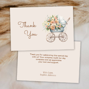 Boho Floral Baby Carriage Baby Shower Thank You Card
