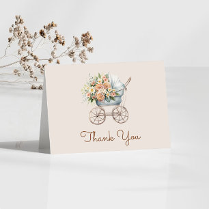 Boho Floral Baby Carriage Baby Shower Thank You Card