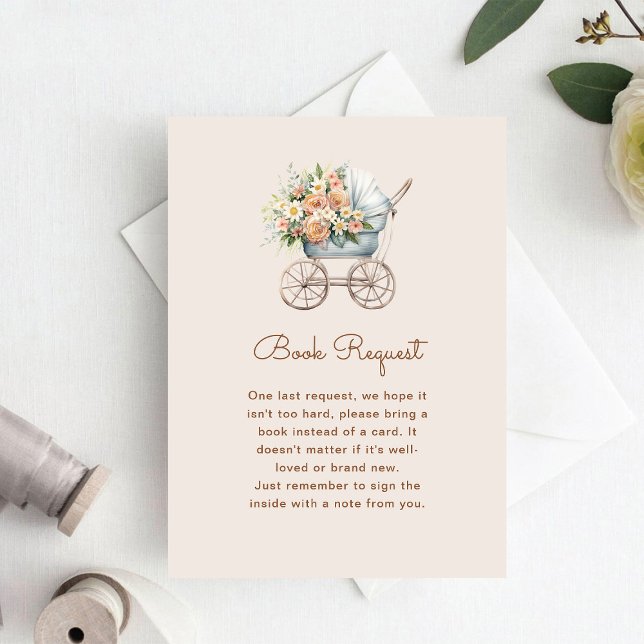 Boho Floral Baby Carriage Book Request Enclosure Card (Creator Uploaded)