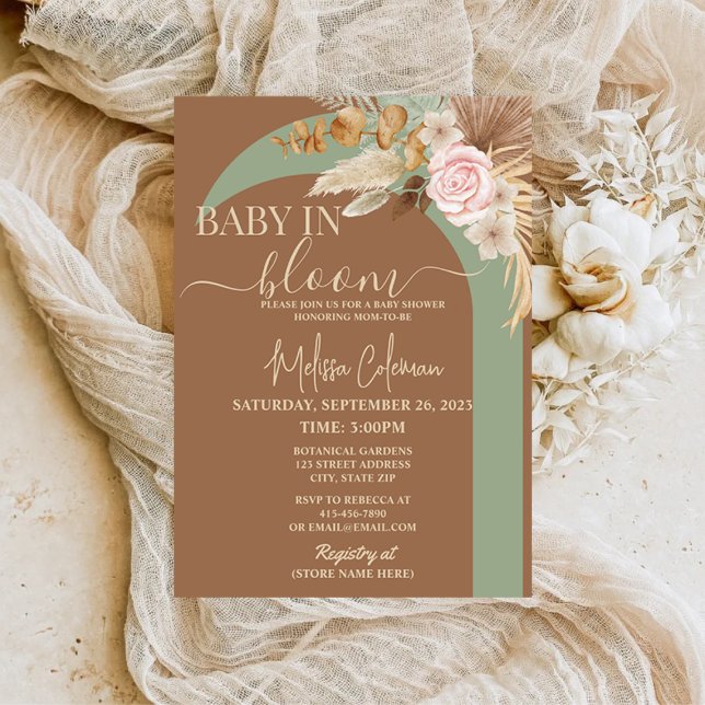 Boho Floral Baby In Bloom Baby Shower  Invitation (Creator Uploaded)