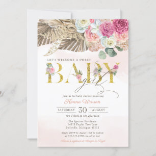Boho Floral BABY Pampas & Palm Girl Baby Shower In Invitation