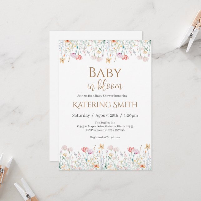 Boho floral  Baby Shower Girl invitation (Front/Back In Situ)