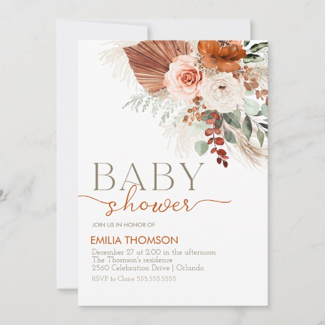 Boho Floral Baby Shower Invitation (Front)