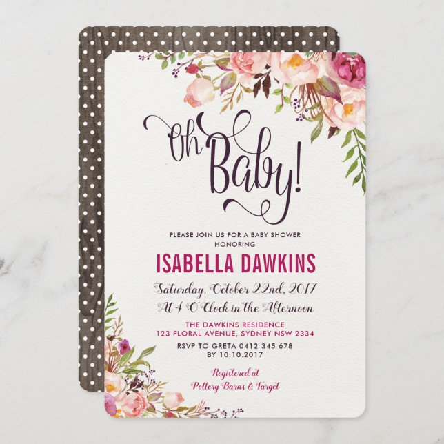 Boho Floral Baby Shower Invitation Rustic Flower (Front/Back)