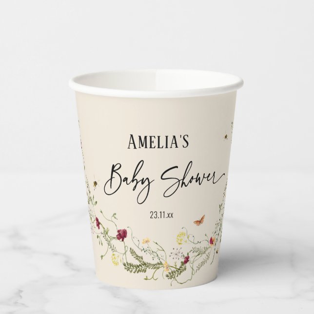 Boho Floral Baby Shower Paper Cups (Left)