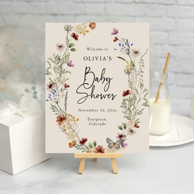 Boho Floral Baby Shower Poster (Boho Wildflower Floral Baby Shower Poster by Painted Paperie
)
