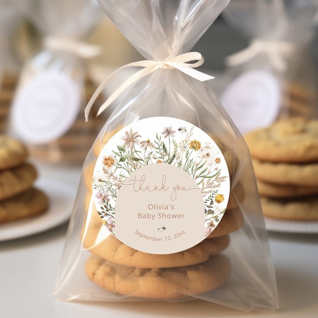 Boho Floral Baby Shower Thank You Classic Round Sticker (Creator Uploaded)