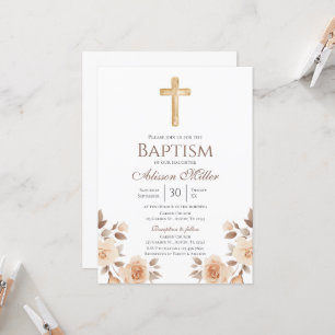 Boho Floral Baptism  Invitation
