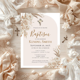 Boho Floral Baptism Invitation