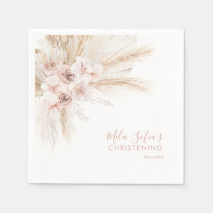 Boho Floral Baptism Napkins Girls Christening Pink