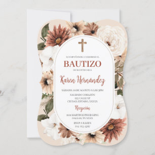 Boho Floral Baptism Spanish Invitation