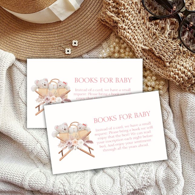 Boho Floral Bear Bassinet Books For Baby Shower Enclosure Card (Boho Floral Bear Bassinet Books For Baby Shower Enclosure Card)