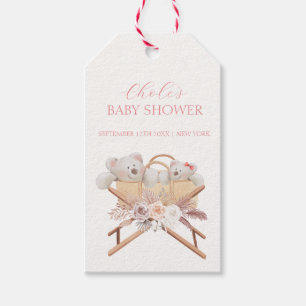 Boho Floral Bear Bassinet Girl Baby Shower Gift Tags