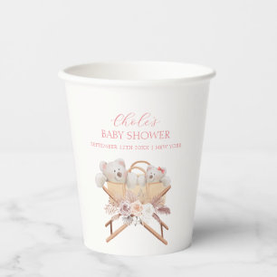 Boho Floral Bear Bassinet Girl Baby Shower Paper Cups