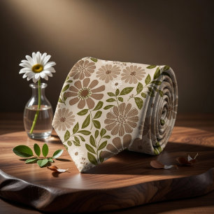 Boho Floral Beige Background Tie