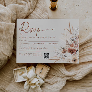 Boho Floral Beige Pampas Grass Wedding RSVP Card