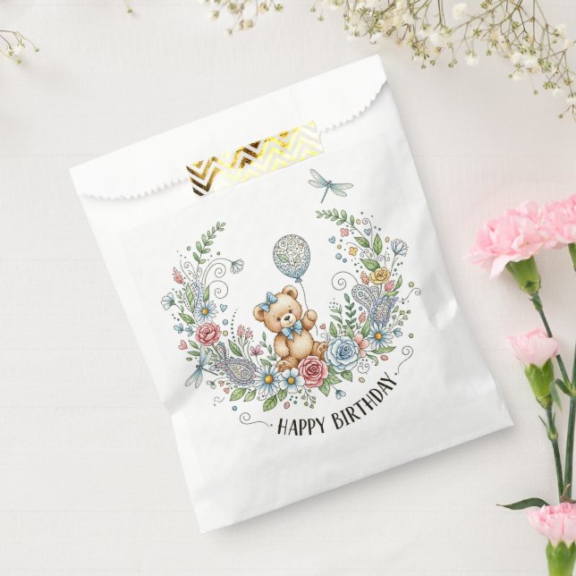 Boho floral birthday bear favour bag (Sealed)