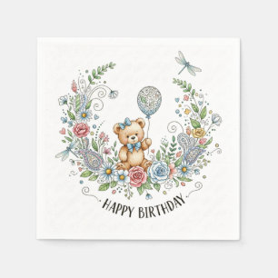 Boho floral birthday bear napkin
