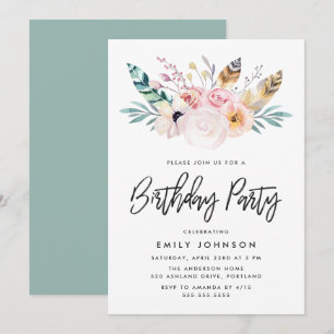 Boho Floral   Birthday Party Invitation