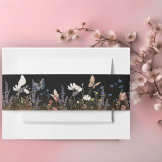 Boho Floral Black Butterfly Garden Belly Band Invitation Belly Band