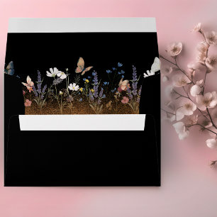 Boho Floral Black Butterfly Garden Envelope