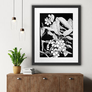 Boho Floral Black Ink Botanical Sketch Poster