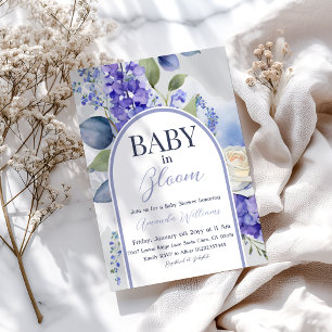 Boho Floral Blue Baby in Bloom Boy Baby Shower Invitation