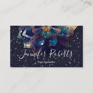 Boho Floral Blue Gold Mandala Chic Sparkle Stars Business Card
