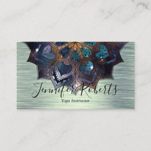 Boho Floral Blue Gold Mandala Chic Yoga Instructor Business Card