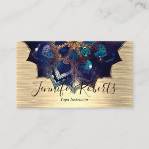 Boho Floral Blue Gold Mandala Chic Yoga Instructor Business Card