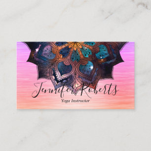 Boho Floral Blue Gold Mandala Yoga Instructor Business Card