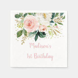 Boho Floral Blush Gold Birthday Napkin