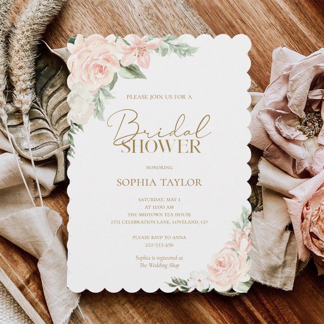 Boho Floral Blush Pink Bridal Shower Invitation (Creator Uploaded)