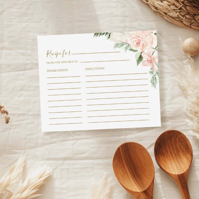 Boho Floral Blush Pink Bridal Shower Recipe Card (Creator Uploaded)