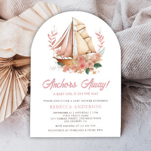 Boho Floral Boat Nautical Girl Arch Baby Shower Invitation