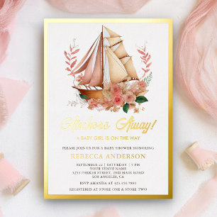 Boho Floral Boat Nautical Girl Baby Shower Gold