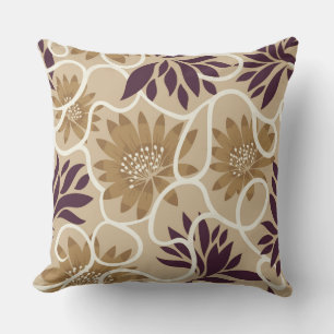 Boho Floral Botanical Throw Pillow, Neutral Beige Cushion