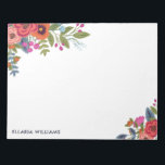 Boho Floral Bouquets - Name Notepad<br><div class="desc">White notepad with beautiful bouquets of bohemian flowers in two of the corners. Add your name in modern navy blue letters.</div>