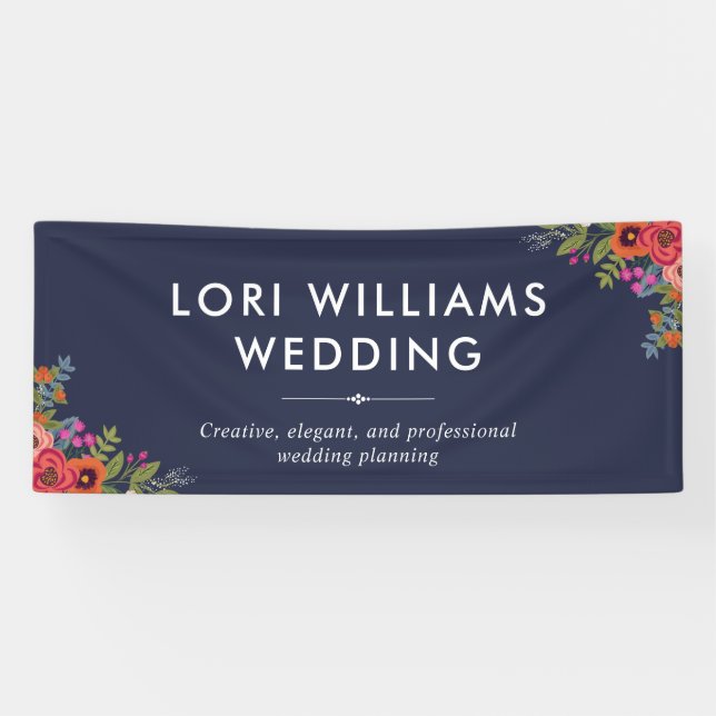 Boho Floral Bouquets - Navy Blue - Business Name Banner (Horizontal)