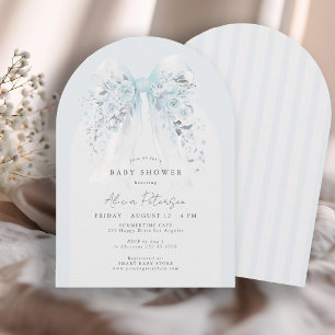 Boho floral bow blue baby boy shower invitation