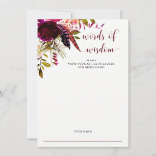 Boho Floral   Bridal Shower Advice Card