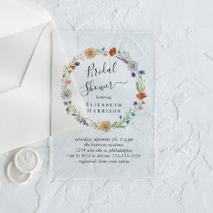 Boho Floral Bridal Shower Frosted Acrylic Invitations
