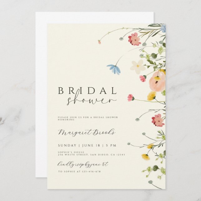 Boho Floral Bridal Shower Invitation, Wildflower  Invitation (Front/Back)