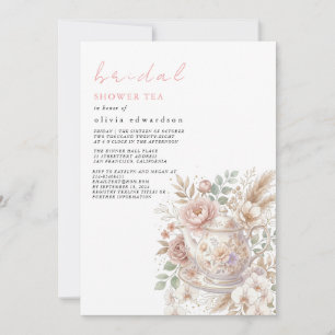 Boho Floral Bridal Shower Invitation with Teapot –