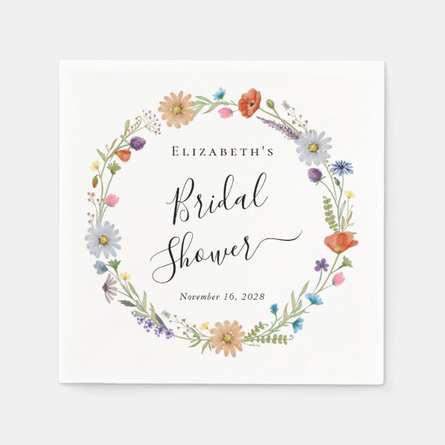 Boho Floral Bridal Shower Napkin (Front)
